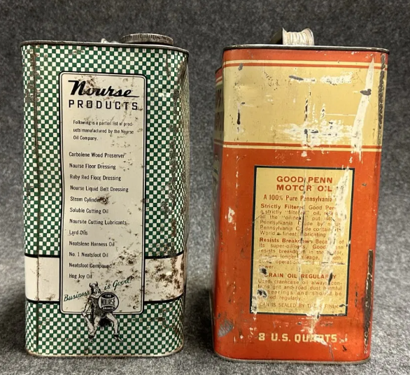 Nourse Oil Co & Good Penn Western Auto Two Gallon Motor Oil Cans