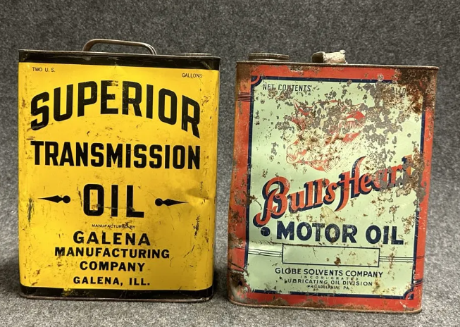 Superior Trans Oil Galena & Bulls-Heart Two Gallon Motor Oil Cans