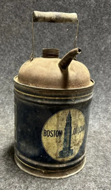 Boston Oil Can One Gallon Round 1920s Motor Oil Can