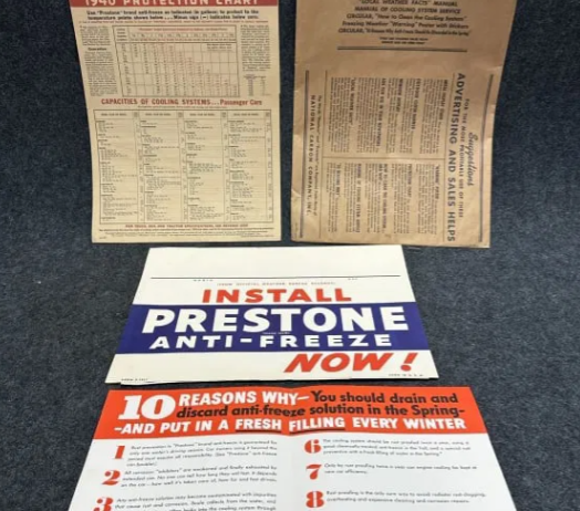 Prestone Anti-Freeze Chart & Shipping Envelope