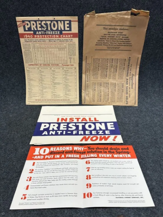 Prestone Anti-Freeze Chart & Shipping Envelope