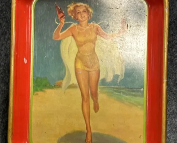 Drink Coca Cola Woman Running Yellow Dress and Cape SST Serving Tray
