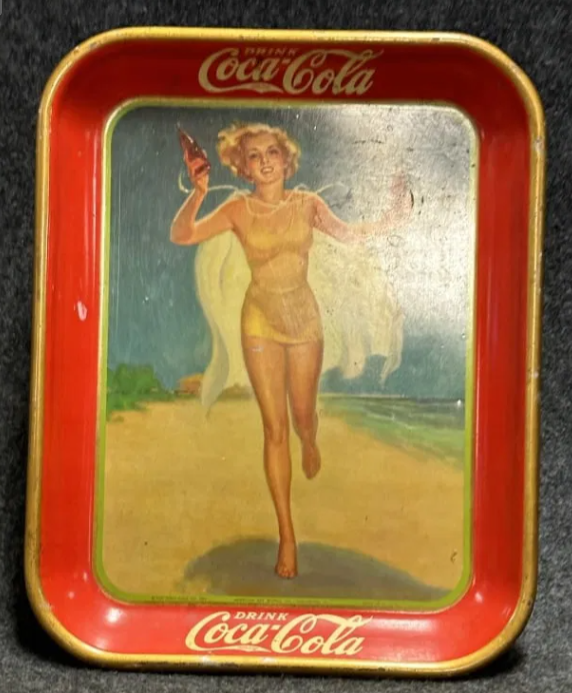 Drink Coca Cola Woman Running Yellow Dress and Cape SST Serving Tray