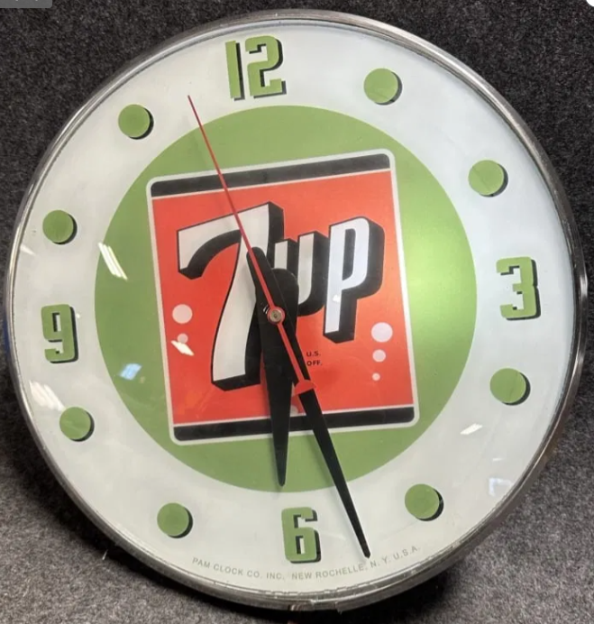 7up Lighted Glass Pam Clock