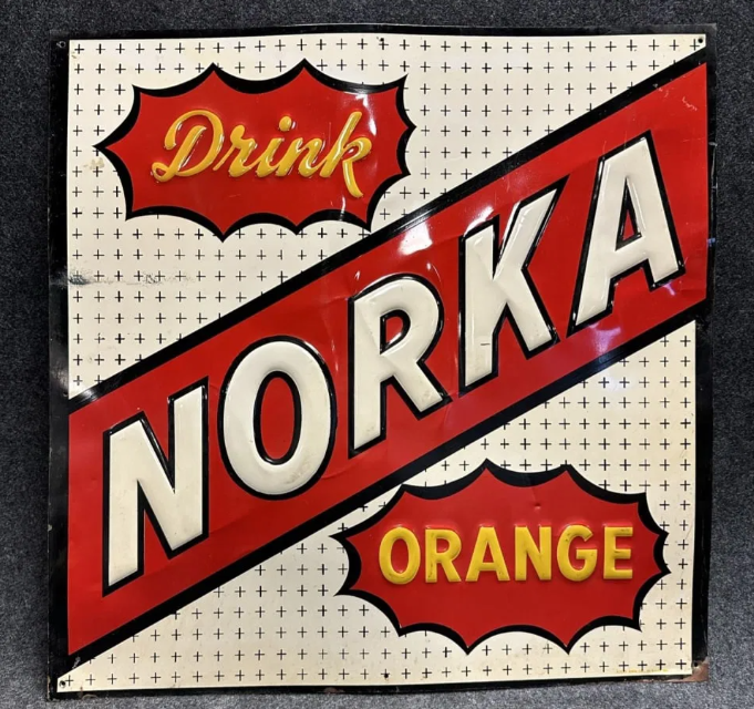 Drink Norka Orange SST Embossed Soda Pop Sign