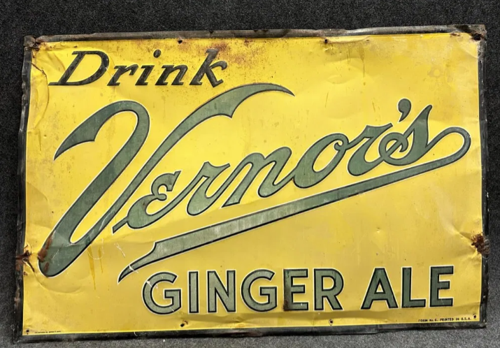 Drink Vernors Ginger Ale SST Embossed Soda Pop Sign