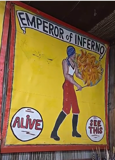 Emperor of Inferno Fire Breather Canvas Side Show Circus Banner