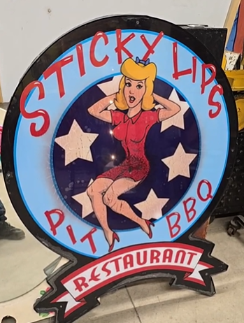 Sticky Lips Pit BBQ Reverse Painted Plastic Sign
