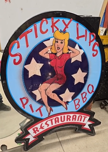 Sticky Lips Pit BBQ Reverse Painted Plastic Sign