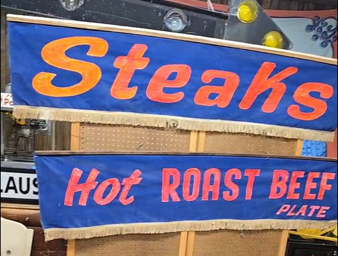 Steaks and Hot Roast Beef Hanging Cloth Banners with Fringe