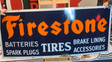 Firestone Batteries Tires Spark Plugs Brake Lining Accessories SSP 6 Foot Sign