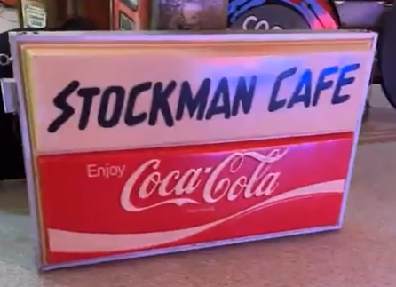 Coca-Cola Stockman Cafe Double-Sided Light Up Embossed Plastic Sign