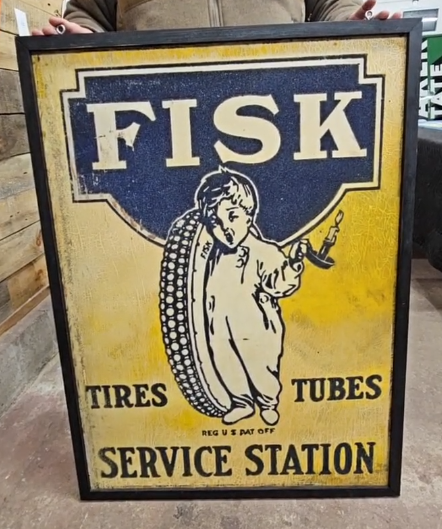 Fisk Tires Tubes Service Station DST Smaltz Paint Sign