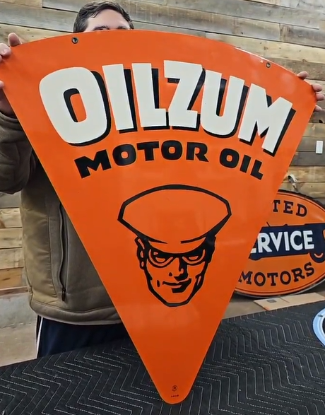 Oilzum Motor Oil Orange Pie Slice DST Sign