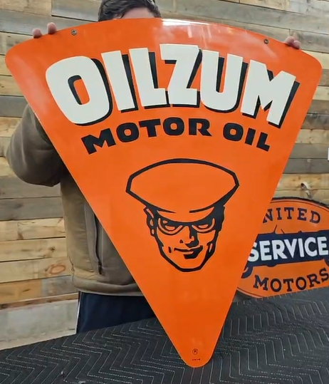 Oilzum Motor Oil Orange Pie Slice DST Sign