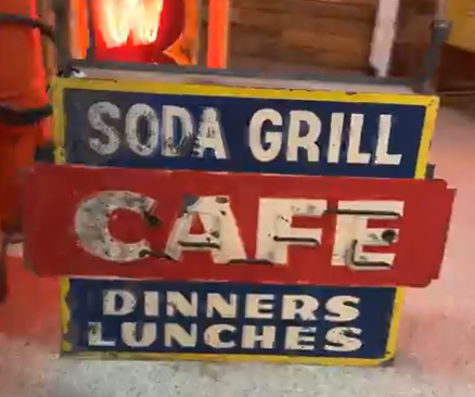Soda Grill Cafe Dinners Lunches Two-Sided Painted Metal Neon Sign