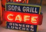 Soda Grill Cafe Dinners Lunches Two-Sided Painted Metal Neon Sign