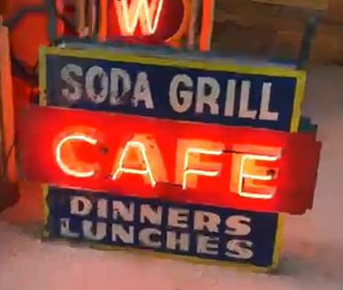 Soda Grill Cafe Dinners Lunches Two-Sided Painted Metal Neon Sign