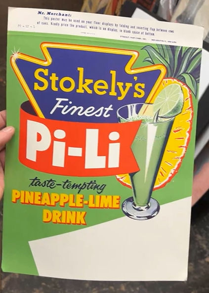 Stokely’s Finest Pi-Li Pineapple Lime Drink Cardstock Shelf Hanger Sign