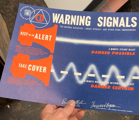 Civil Defense Warning Signals Cardboard Sign