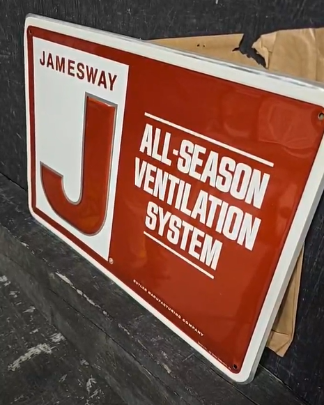 Jamesway All Season Ventilation System Aluminum Embossed Sign