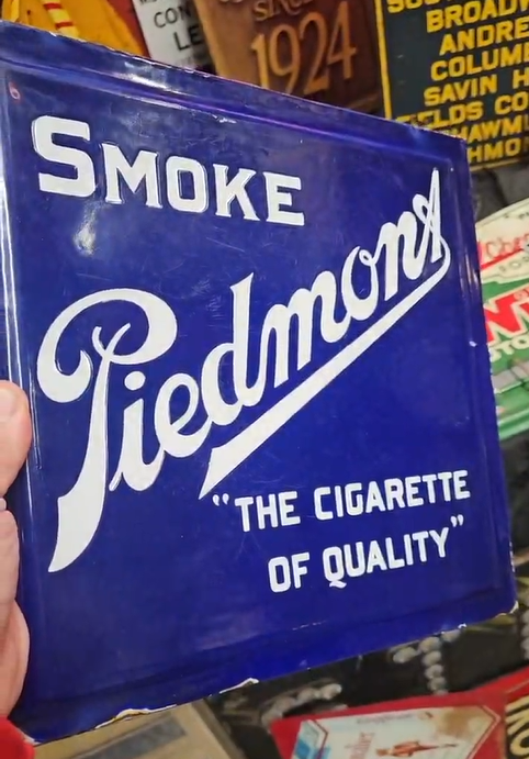Smoke Piedmont Cigarettes DSP Cobalt Blue Tobacco Sign