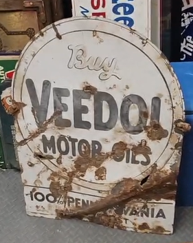 Veedol Motor Oils 100% Pennsylvania DSP Tombstone Sign