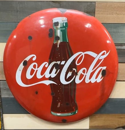 Coca-Cola SSP 24 Inch Convex Button Sign with Bottle