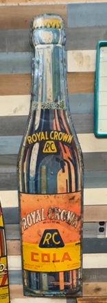 Royal Crown RC Cola Die Cut Bottle Shaped SST Embossed Sign