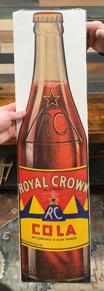 Royal Crown RC Cola Die Cut Cardboard Sign by Nehi