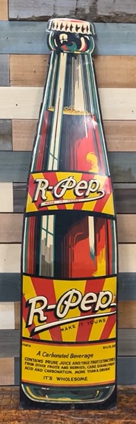 R-Pep Carbonated Beverage SST Embossed Die-Cut Bottle-Shaped Sign