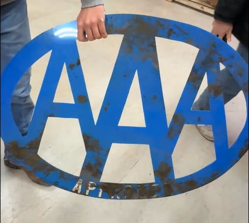 Pair of AAA American Automobile Association Approved Die Cut Plastic Signs