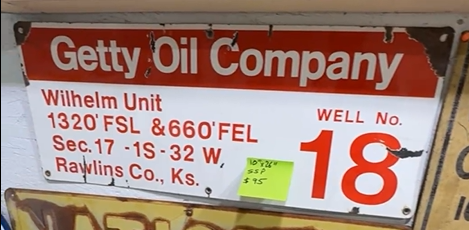 Getty Oil Company Kansas SSP Lease Sign