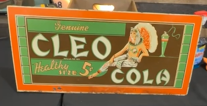 Cleo Cola Healthy Size 5 Cents SST Embossed Cleopatra Sign