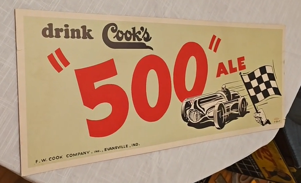 Indianapolis 500 Cooks 500 Ale Cardboard Sign