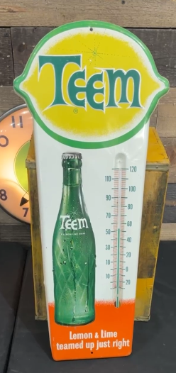 Teem Lemon Lime Soda Pop SST Die Cut Embossed Geen-Tube Thermometer