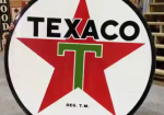 Texaco Gasoline DSP White T 6 Foot Diameter Sign