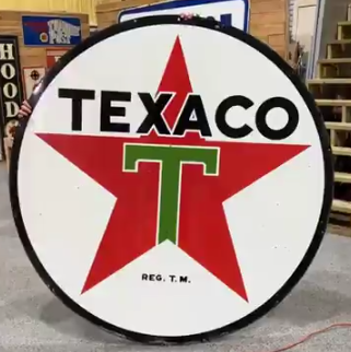 Texaco Gasoline DSP White T 6 Foot Diameter Sign