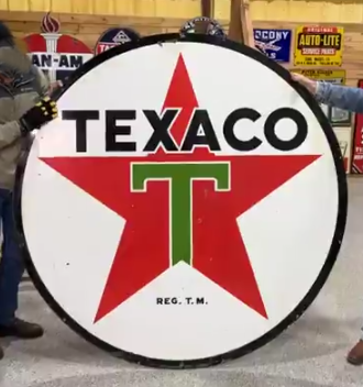 Texaco Gasoline DSP White T 6 Foot Diameter Sign