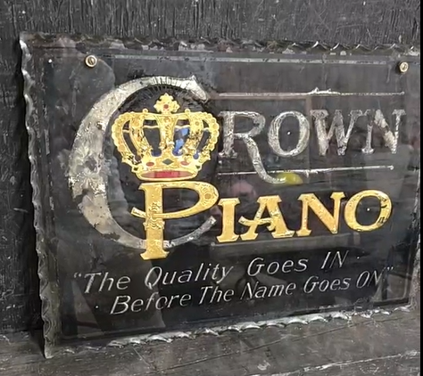 Crown Piano Scalloped Edges Reverse Painted Glass Sign