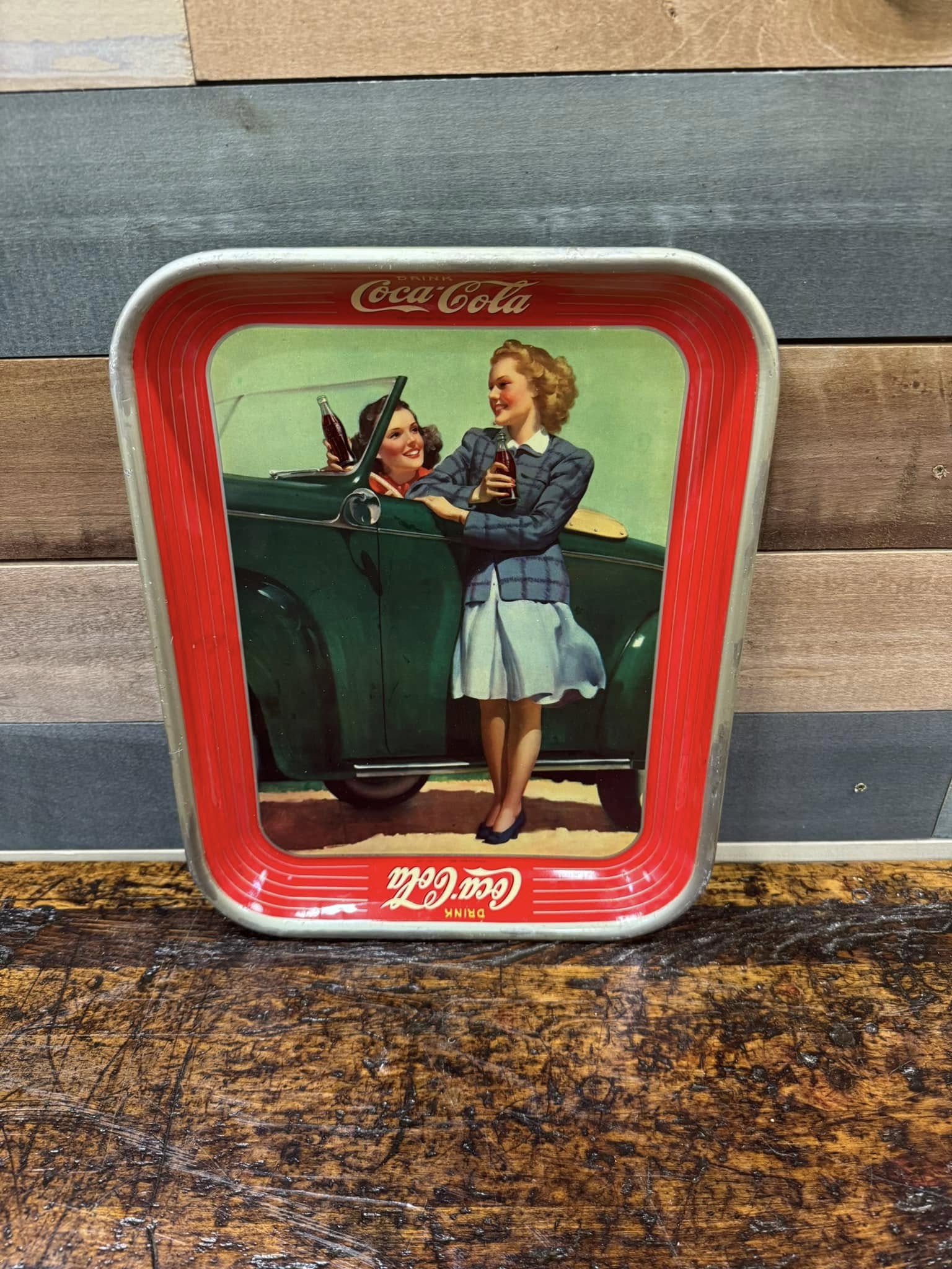 Coca-Cola Girls with Green Car SST Serving Tray