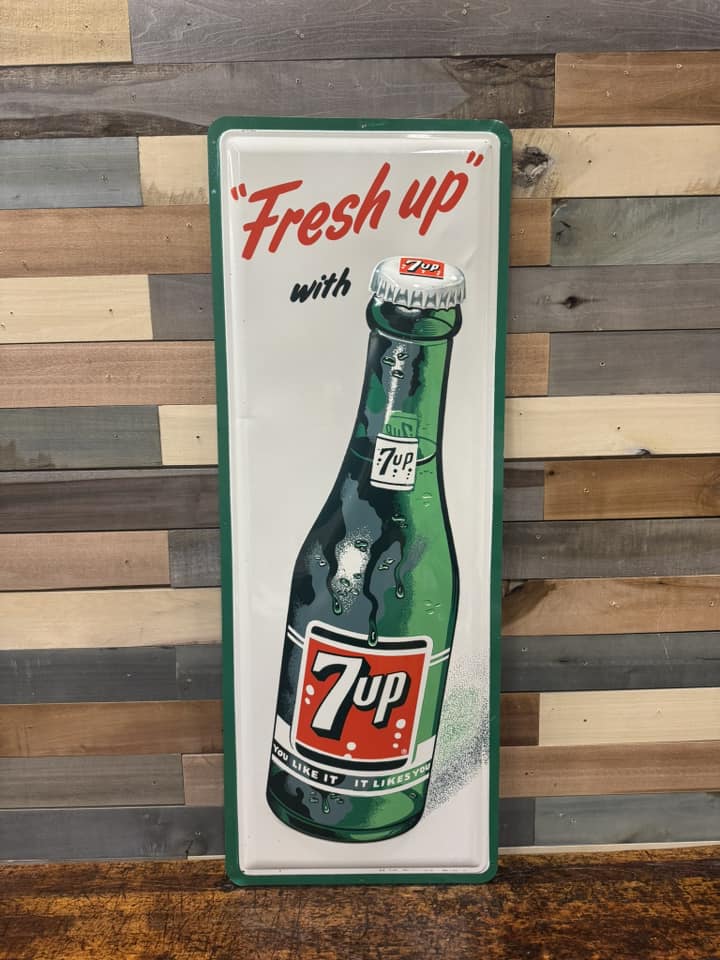 Fresh Up with 7Up Embossed SST Bottle Sign