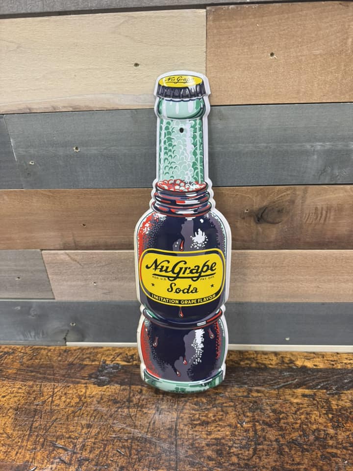 NuGrape Soda Die Cut SST Bottle Sign