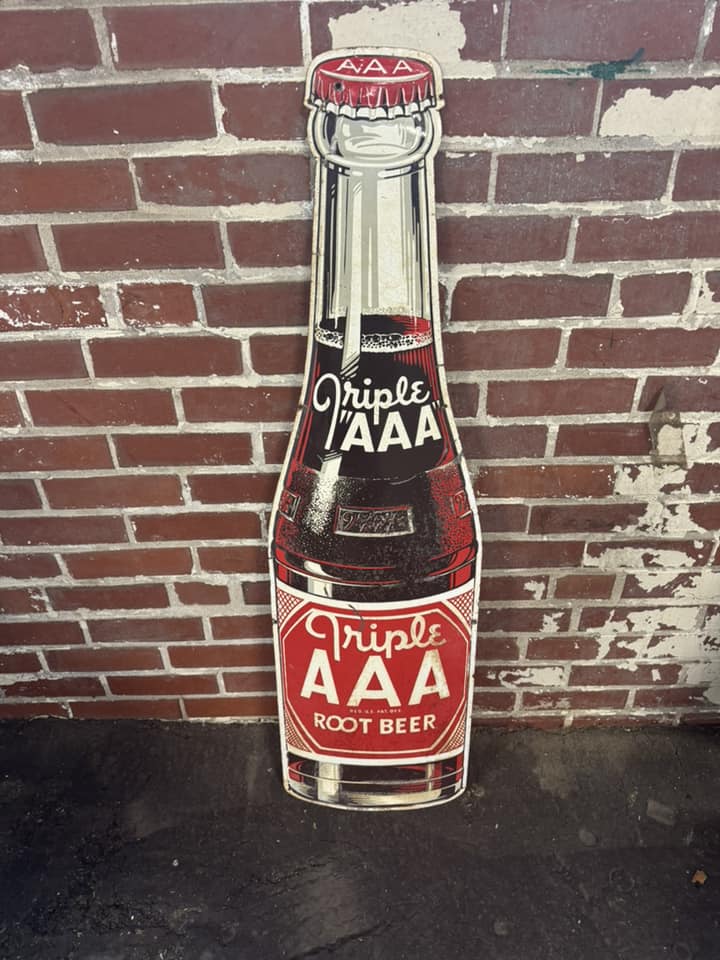 Triple AAA Root Beer SST Die Cut Bottle Sign “AAA”