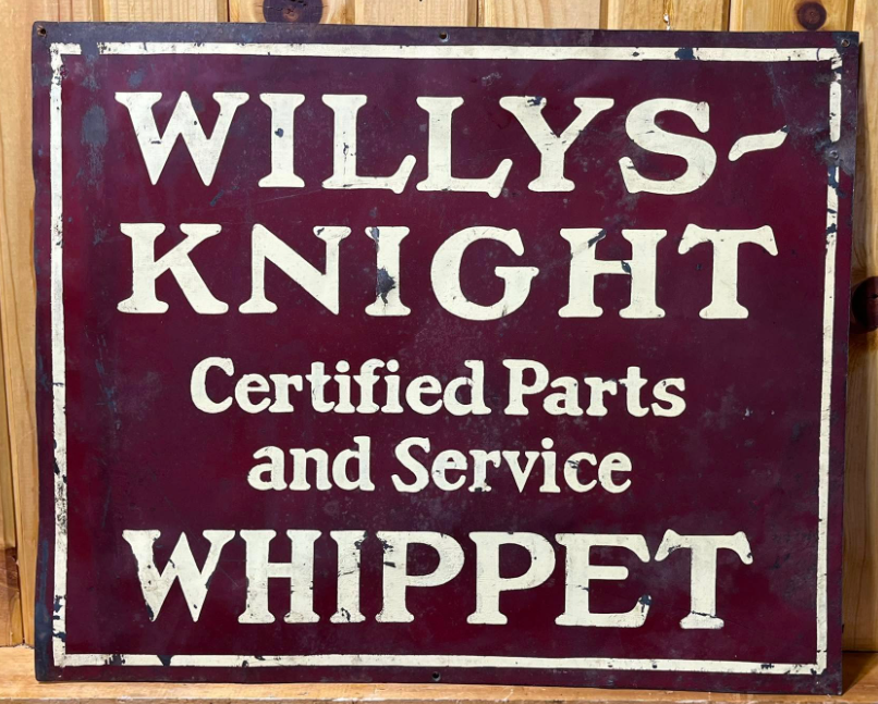 Willys-Knight Whippet Certified Parts and Service DST Sign