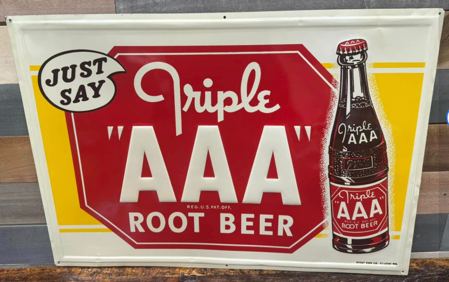 Triple AAA Root Beer with Bottle SST Embossed Sign
