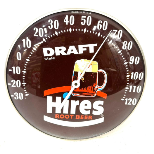 Hires Root Beer Glass Faced Dial Thermometer