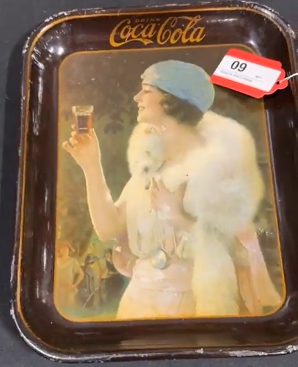 Coca-Cola Girl in White Fox Fur SST Serving Tray