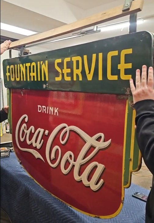 Drink Coca-Cola Fountain Service Art Deco Die-Cut DSP Sign with Hanger