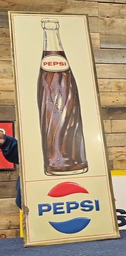 Pepsi Gold Edge SST Embossed Vertical Sign with Bottle and Round Logo